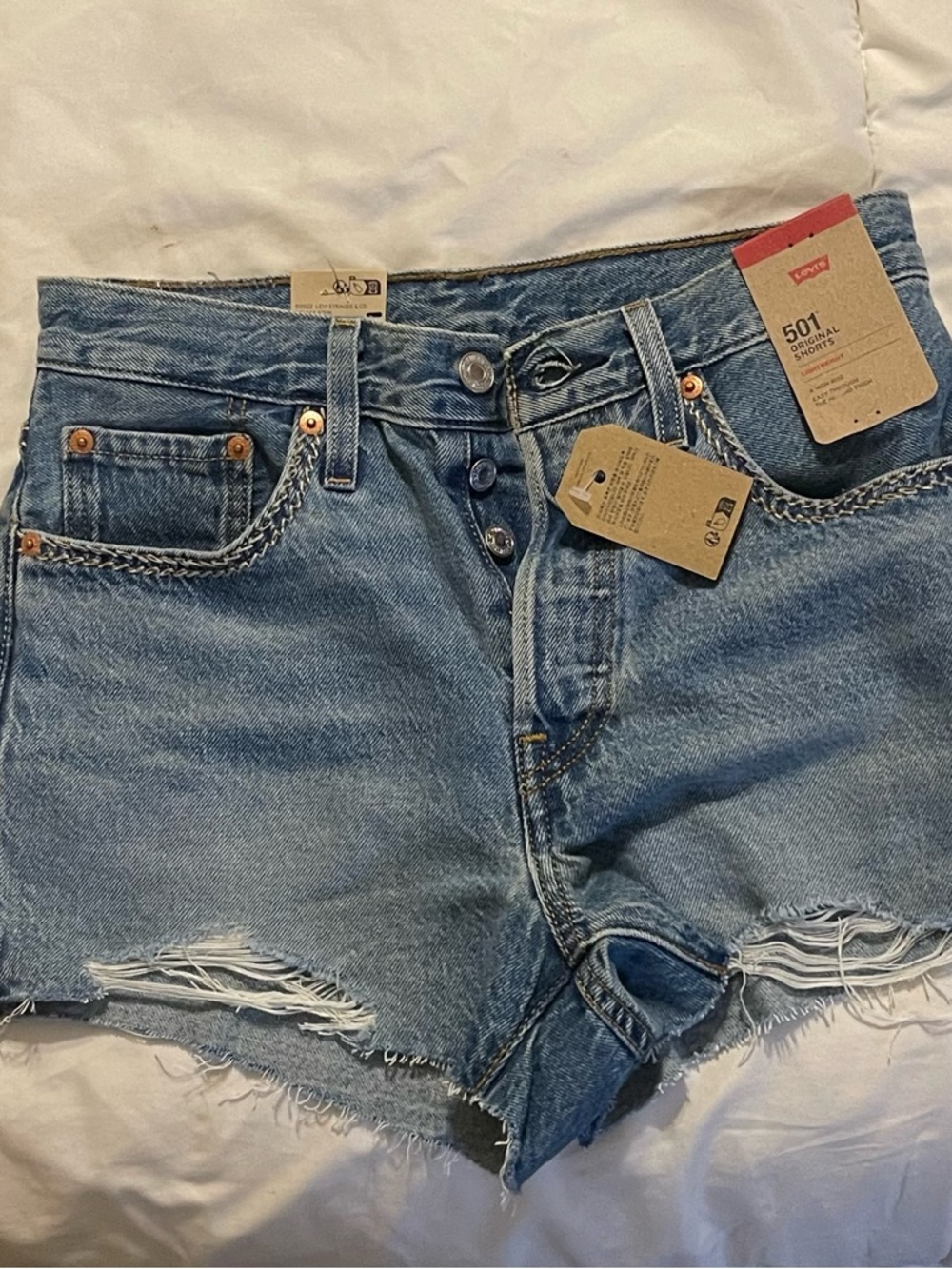 Levi's 501 Button-Fly Distressed Denim Shorts lightweight HighRise- Blue NWT